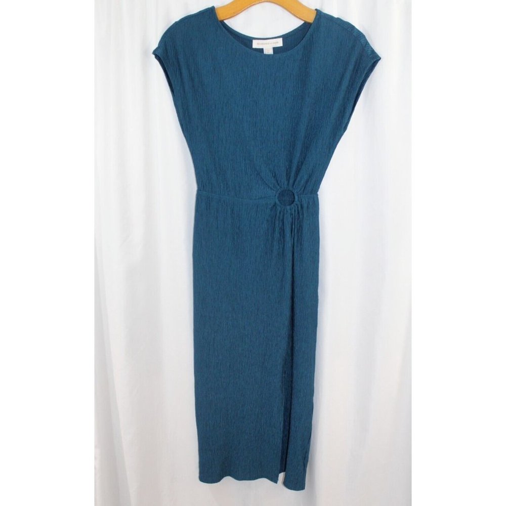 NWT Monteau Womens Blue Short Sleeveless Midi Crinkle Dress XS